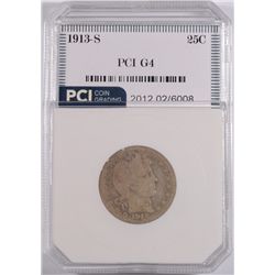 1913-S BARBER QUARTER, PCI GOOD-4  RARE KEY DATE!!