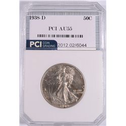 1938-D WALKING LIBERTY HALF DOLLAR, PCI AU-55