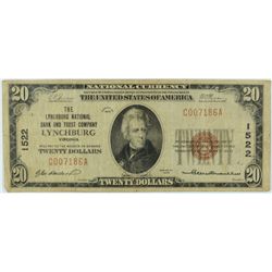 1929 $20 NATIONAL LYNCHBURG, VA #1522