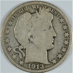 1913 BARBER HALF DOLLAR, GOOD/VG   KEY DATE!