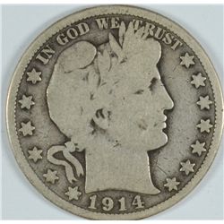 1914 BARBER HALF DOLLAR, VG