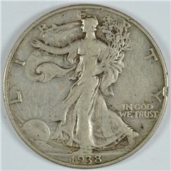 1938-D WALKING LIBERTY HALF DOLLAR, VF-30