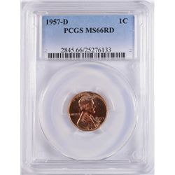 1957-D LINCOLN CENT, PCGS MS-66 RED