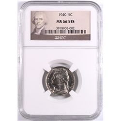 1940 JEFFERSON NICKEL, NGC MS-66 5 FULL STEPS!