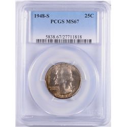 1948-S WASHINGTON QUARTER, PCGS MS-67 BEAUTIFUL TONING!