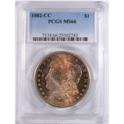 1882-CC MORGAN SILVER DOLLAR PCGS MS-66!  BEAUTIFUL COLORS ON THE OBVERSE!