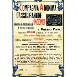 ADVERTISING INSURANCE POSTER - COMPAGNIA ANONIMA D'ASSICURAZIONE INCENDI TORINO…
