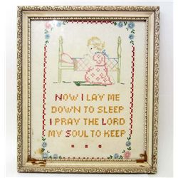 VINTAGE CROSS STITCH 'LORDS PRAYER' TEXTILE SAMPLE