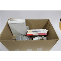 BOX W/NINTENDO Wii , 3 REMOTES , CORDS & 4 GAMES