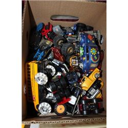 BOX WITH DIE CAST CARS AND TRUCKS