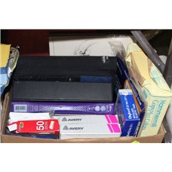 BOX OF OFFICE AND SCHOOL SUPPLIES