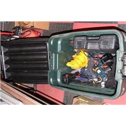 GREEN HEAVY DUTY RUBBERMAID LOCKABLE BIN & TOOLS