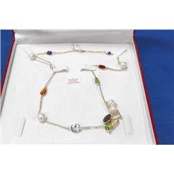 10 KT GOLD GEMSTONE AND CULTURED PEARL NECKLACE