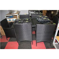 VINYL RATTAN GLASSTOP PATIO TABLE W/6 CHAIRS