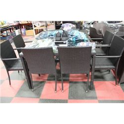 VINYL RATTAN GLASSTOP SQUARE PATIO SET W/8 CHAIRS
