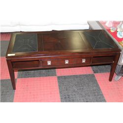 WOOD AND LEATHER COFFEE TABLE