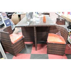 RATTAN STYLE PATIO TABLE W 6 NESTING CHAIRS