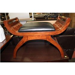 WOOD AND LEATHER ACCENT STOOL