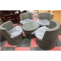 RATTAN STYLE PATIO END TBLE W 4 STACKABLE CHAIRS