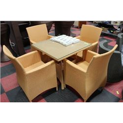 VINYL RATTAN PATIO SET, TAN, WITH 4 CHAIRS