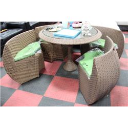 RATTAN STYLE ROUND PATIO TABLE W 4 NESTING SIDE