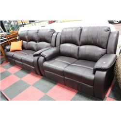 NEW BROWN LEATHER RECLINING SOFA ND LOVE SEAT