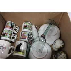BOX W/ ASST. COFFEE MUGS AND MIKASA DISHES