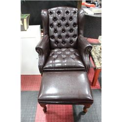 NEW BROWN LEATHER WING BACK PARLOUR CHAIR