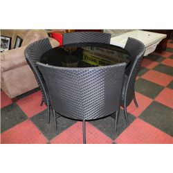 VINYL RATTAN GLASSTOP PATIO SET W/4 CHAIRS