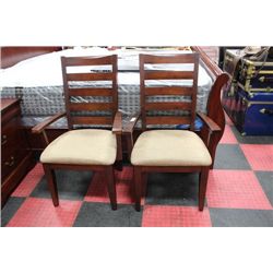 PAIR OF WOOD AND FABRIC ARMCHAIRS