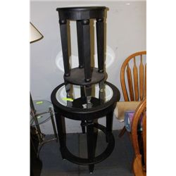 BLACK AND GLASS END TABLE WITH PLANT STAND
