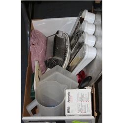BOX OF HOUSEHOLD KITCHENWARE