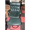 Image 1 : GREEN LEATHER CHAIR W/ OTTOMAN