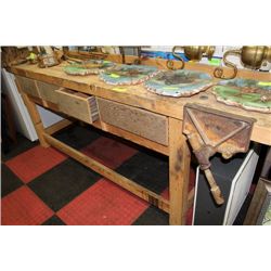 WOODEN WORK BENCH W/ WOOD VICE & METAL VICE