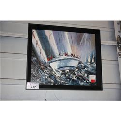 FRAMED OIL ON CANVAS BOAT IN STORM ARTWORK