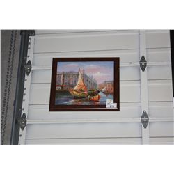 FRAMED OIL ON CANVAS 3 SHIPS IN HARBOUR ARTWORK