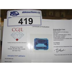 3.33CARAT EMERALD CUT BLUE TOPAZ GEMSTONE. INCLUDES APPRAISAL
