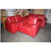 Image 1 : RED LEATHER 3PC SOFA SET; SOFA, LOVESEAT AND CHAIR