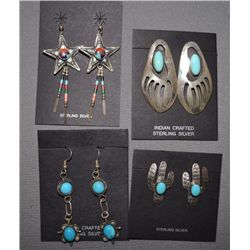FOUR PAIRS OF NAVAJO EARRINGS