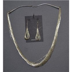 NAVAJO SILVER NECKLACE AND EARRINGS