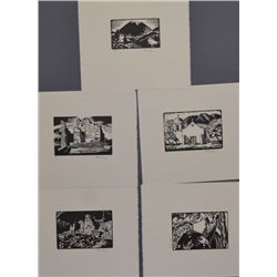 FIVE LINOLEUM CUT PRINTS