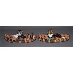 TWO PERUVIAN POTTERY CANOE
