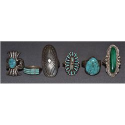 SIX NAVAJO SILVER RINGS