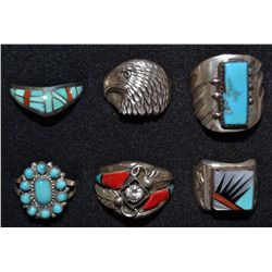 SIX NAVAJO SILVER RINGS