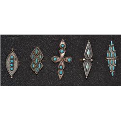 FIVE SILVER ZUNI RINGS