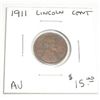 Image 1 : 1911 LINCOLN WHEAT CENT RED BOOK VALUE $15.00+ *RARE AU HIGH GRADE*!!