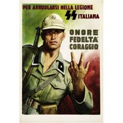 ITALIAN POLITICAL ADVERTISING POSTER - SS ITALIANA, ONORE, FEDELTA', CORAGGIO…