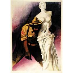 ITALIAN POLITICAL ADVERTISING POSTER - (SOLDATO AMERICANO RUBA LA STATUA)…