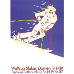 ADVERTISING TOURISM POSTER - WELTCUP SLALOM DAMEN, FLUHLI IM ENTLEBUCH…