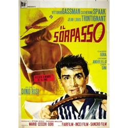 MOVIE POSTER WITH CAR AND MOTORCYCLING - IL SORPASSO…